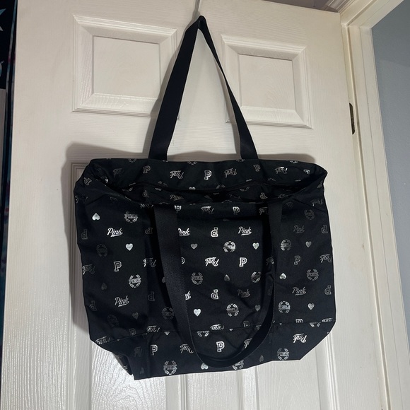 Victoria’s Secret PINK logo and heart tote in black and shimmery silver NEW - Picture 3 of 9